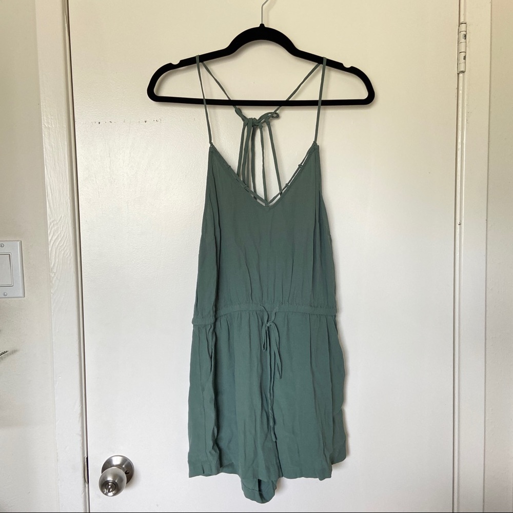 Sleeveless Sage Green Romper with Tie Back